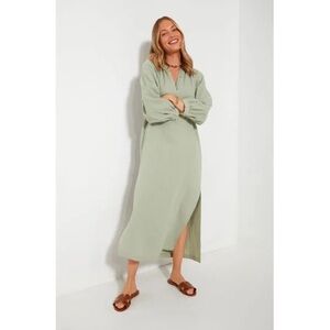 Lightweight gauze midi kaftan dress in mint/sage green by Pomander Place